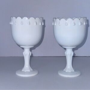 Tear Drop Indiana White Milk Glass Vase Compote set of 2